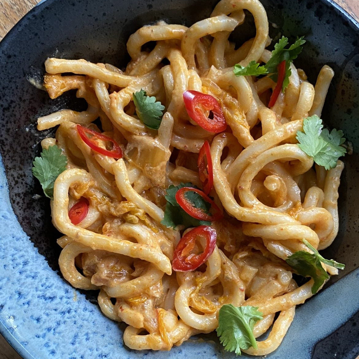 Cheesy Kimchi Udon Noodles