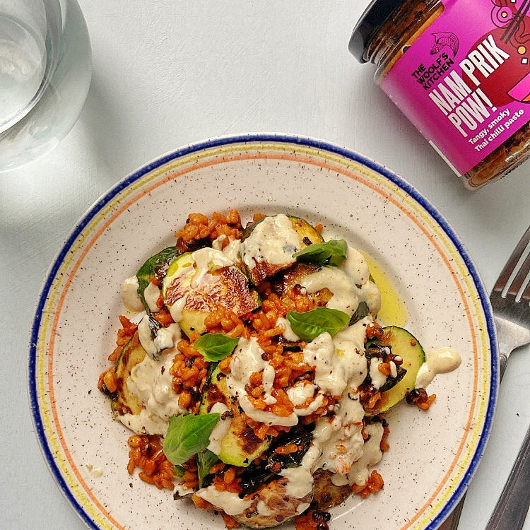 Grain salad with spicy charred courgettes & sesame dressing 