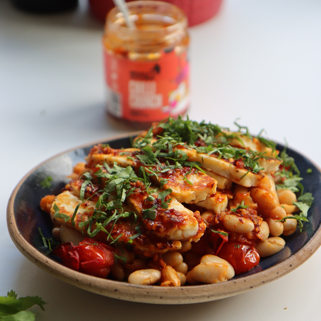 Halloumi with Confit Tomatoes and Cannellini Beans