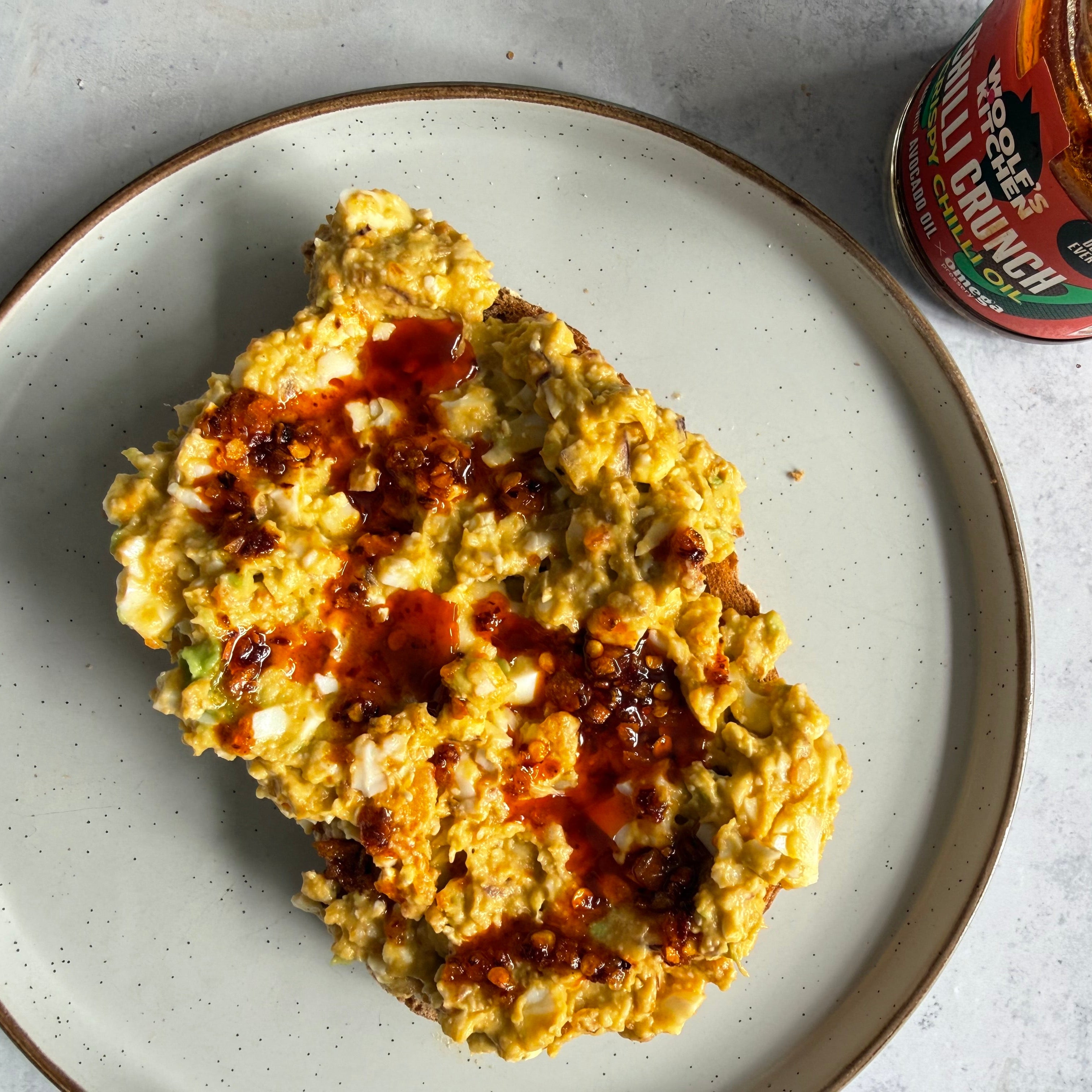 Smashed Egg & Avocado Toast with Chilli Crunch