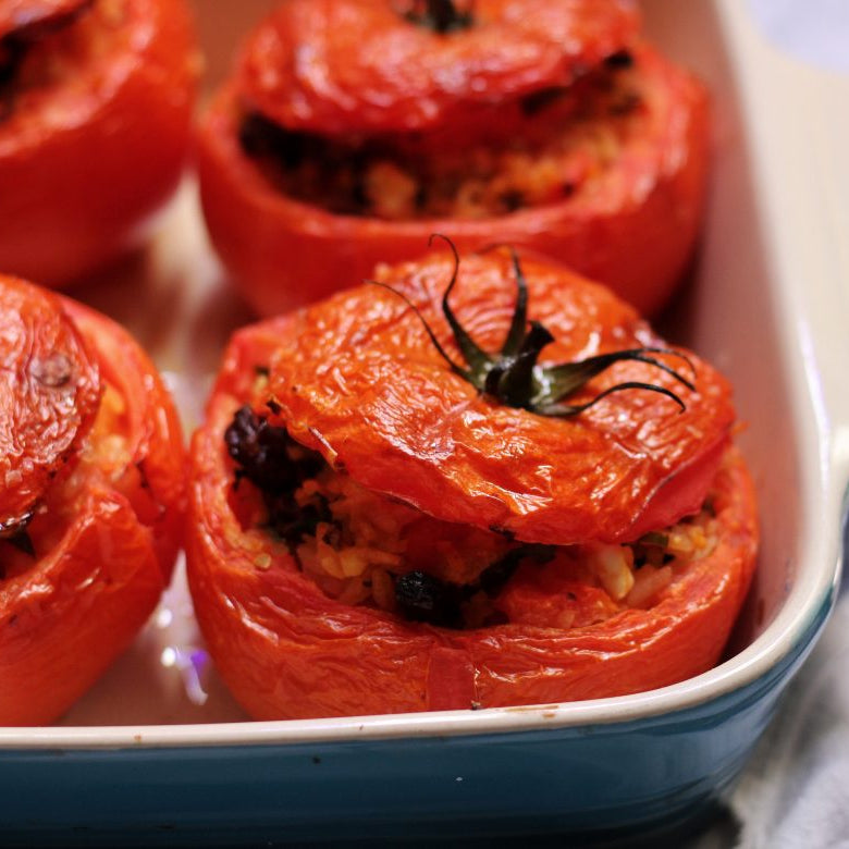Stuffed tomatoes with leftover rice and feta
