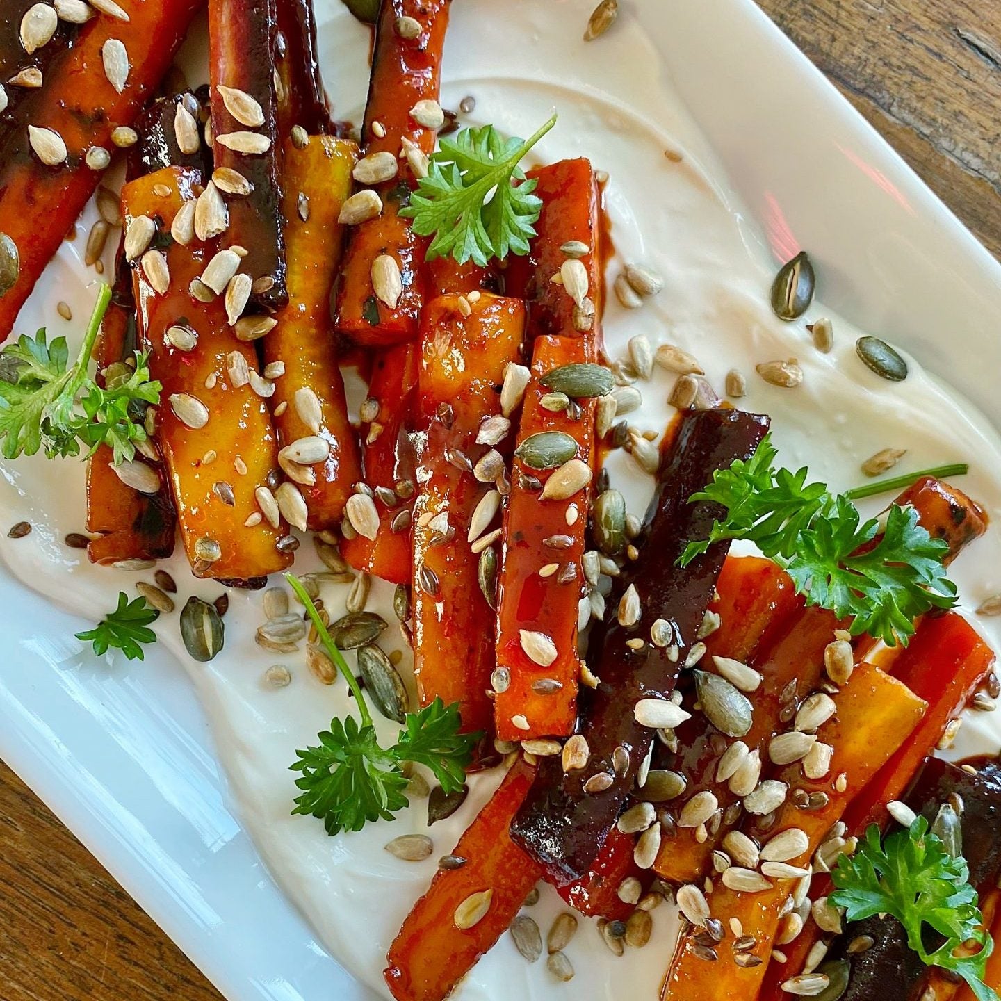 Sweet & Spicy Pan-Roasted Carrots with Whipped Cream Cheese