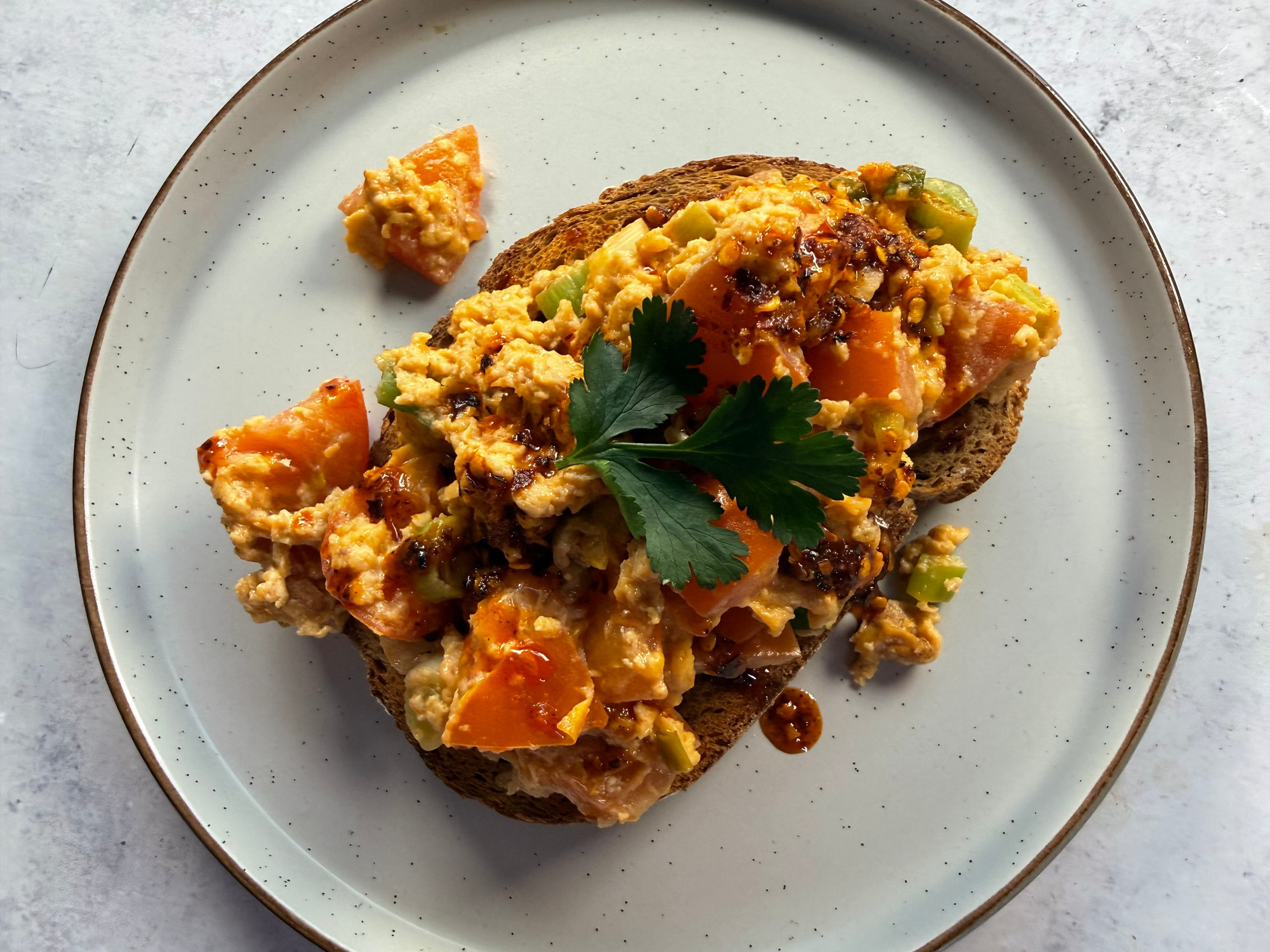 Chinese-style Egg & Tomato Scramble on Toast